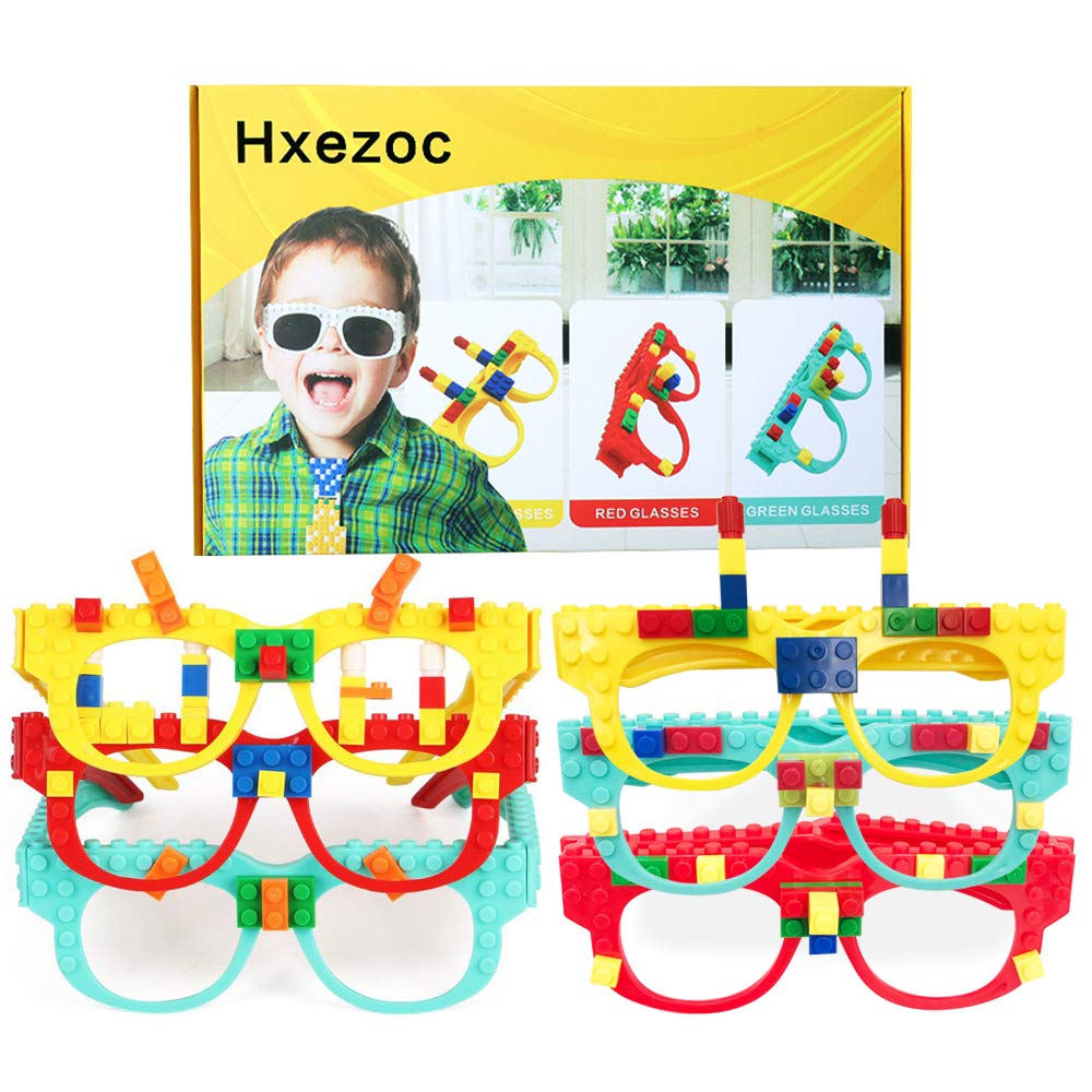 Hxezoc 12 Pcs DIY Building Bricks Glasses Building Blocks Games for Kids Creative Building Block Birthday Party Favors, Carnival