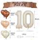 Biapian 40 Inch Cream Number 10 Balloons, 8Pcs Large Foil Number 1 & 0 Balloons With 18'' Cream White Heart Balloon Helium For 1