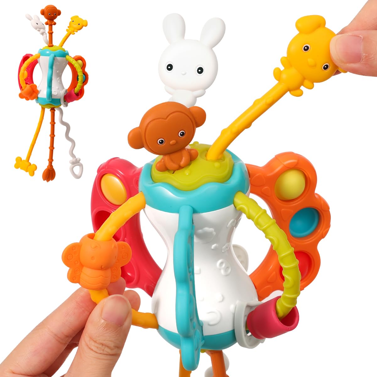 Toddlers Airplane Travel Toys Montessori Toys For Babies 6-12 Months Boy Girl Sensory Baby Infant Car Seat Toys Essentials Silicone Pull String Newborn 1 2 3 Year Old