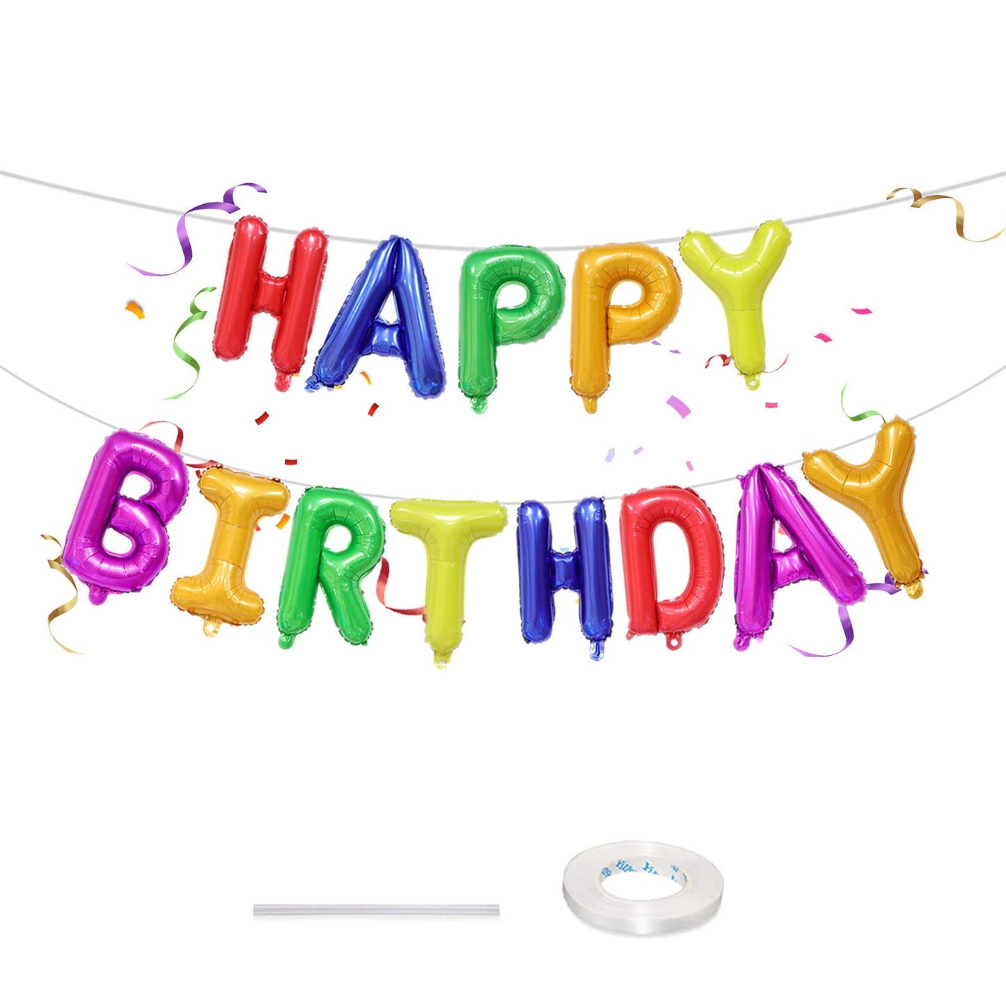 16 Inch Happy Birthday Banner Balloon, Rainbow Happy Birthday Letters Foil Balloons, Self Inflating Multicolor Happy Birthday Ba