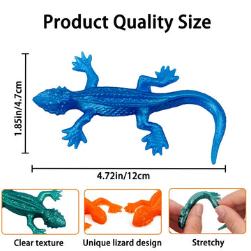 Yujun 24Pcs Stretchy Lizard Toys Rubber Fake Lizards Set For Halloween Party Favors Decoration Easter Egg Basket Stuffers Classroom Prizes Themed Parties Present Bags For Kids Teens Adults (8 Colors)