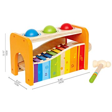 Hape Pound & Tap Bench With Slide Out Xylophone - Award Winning Durable Wooden Musical Pounding Toy For Toddlers
