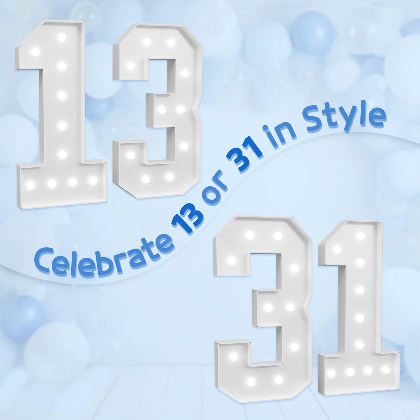 imprsv Marquee Numbers 4ft Light Up Number 13 Birthday Decor - Age 13 Foam Decoration for 31st Anniversary Party