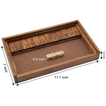 Juegoal Shut The Box Wooden Dice Game for 2+ Players, Brown, Model Jue24