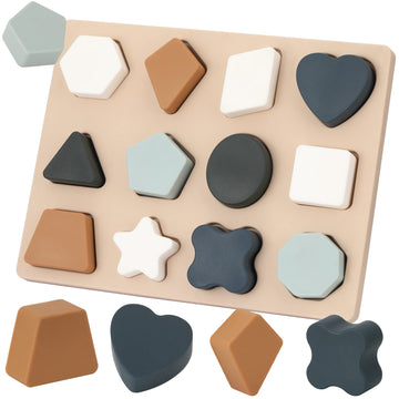Toyhdayo Toddlers Shape Silicone Puzzle Montessori Learning Shape Toy Board For Baby & Toddler Puzzles Toys Toddler Gifts