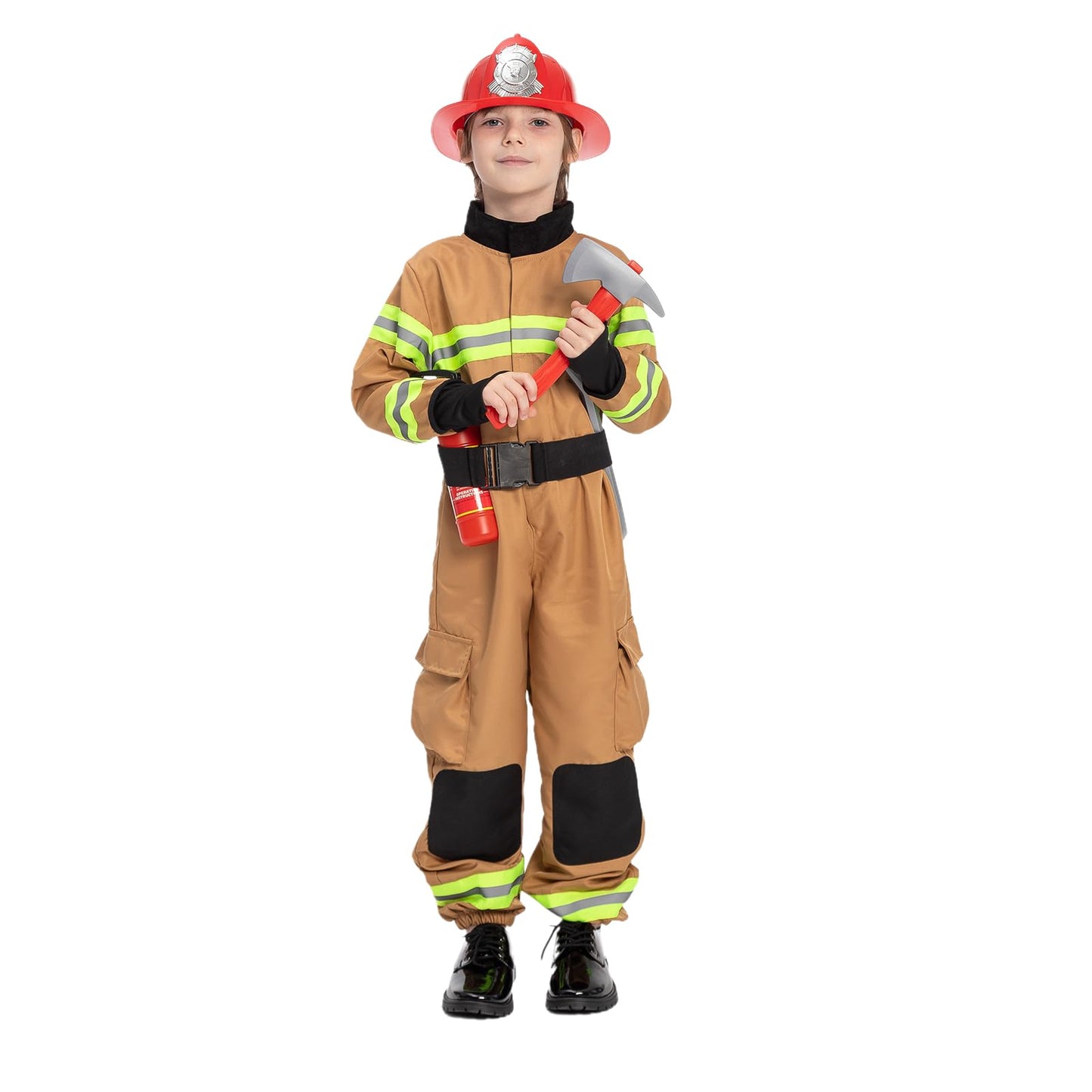 Jazgrom Kids Firefighter Costume For Toddler Fireman Boys Halloween Costumes Dress Up With Accessories Role Play Unisex Brown