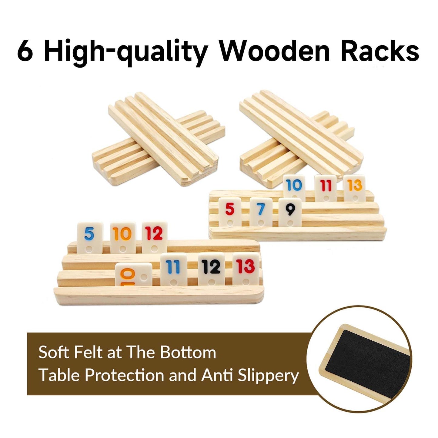 uvcany Mini Travel Rummy Cube Set - 6 Wooden Racks & 160 Tiles - 6 Player Edition - Portable Case for Family Fun