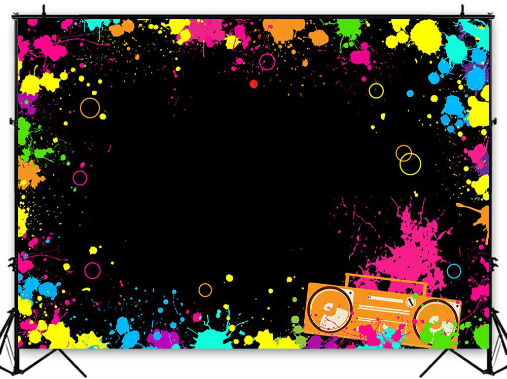 Avezano 8X6Ft Let'S Glow Splatter Photo Background Glow Neon Party Backdrop Blacklight Disco Retro Dance Party Decoration Suppli