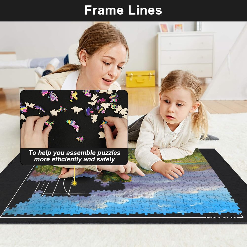 Ainiv Jigsaw Puzzle Mat Roll Up 3000 Pieces  55 x 39 Portable Felt Puzzles Board with 6 Sorting Trays & Travel Storage Bag  Jigsaw Saver Pad Keeper for mature-themeds Teens  Black