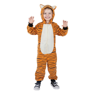 Sincere Party Tiger Onesie Novelty Tiger Jumpuit with EMB Face Costume for Kids L(8-10)