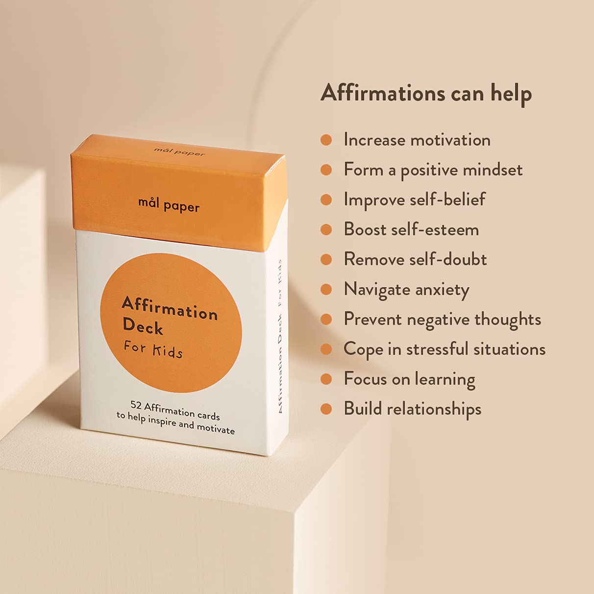 Mal Paper Kids Affirmation Card Deck - 52 Pack | Great For Mindfulness Challenge, Mantras, Meditation Tools, Inspirational Cards