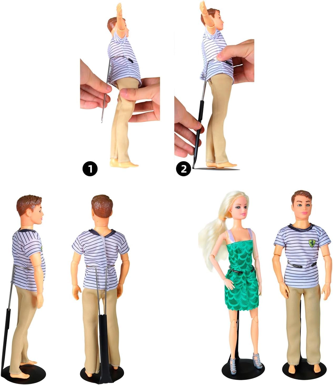Upvolcora Black Adjustable Dolls Stands 2 Pack Display Holder, 8'' To 12'' Dolls Or Action Figures Shelf, Waist Is 2 To 2.5 Inch