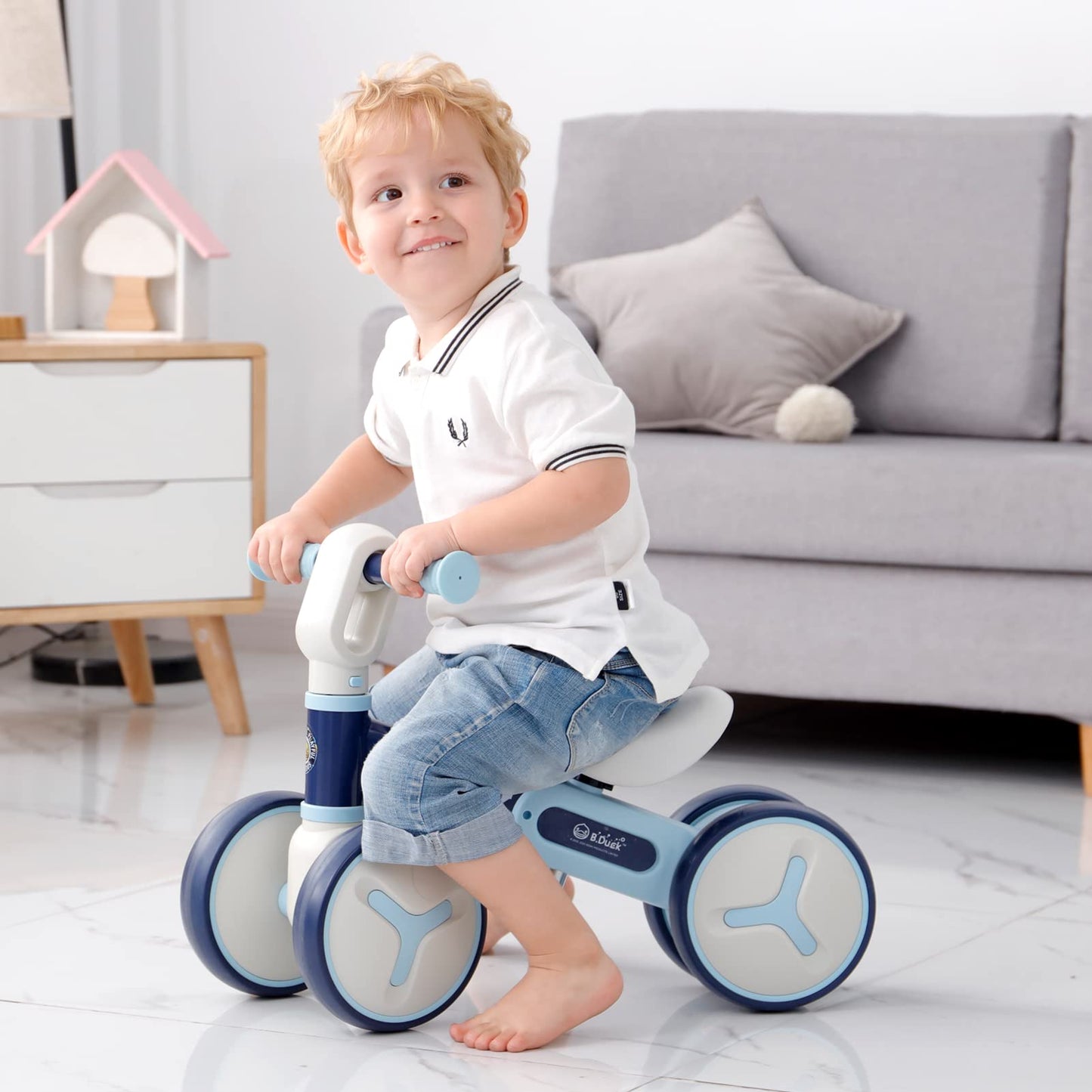 Baby Balance Bike For 1 Year Old Boys Girls, 12-36 Months Riding Toys Toddler Bike With Adjustable Seat, No Pedal Infant 4 Wheel