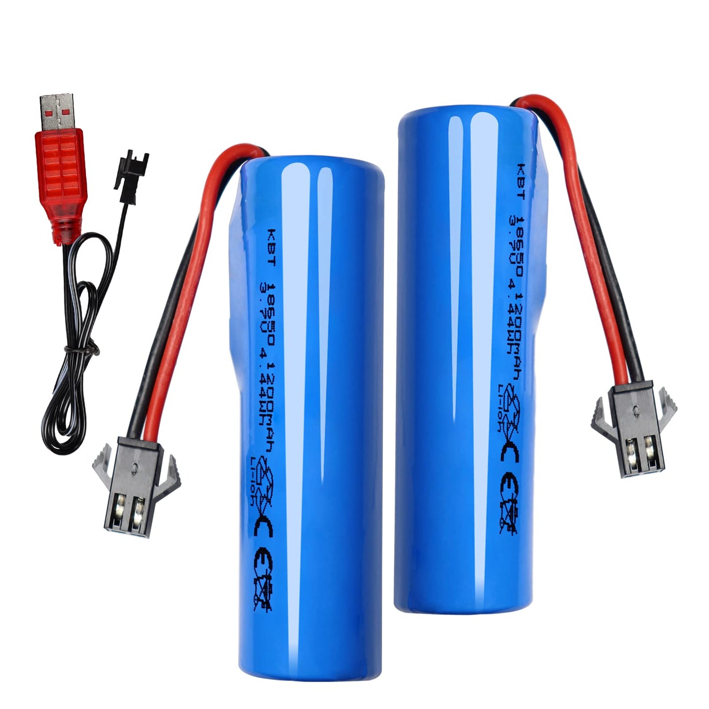 KBT RC Car Lithium Battery: 3.7V 1200mAh Rechargeable Li-ion Battery with SM -2P Plug & Charging Cable for RC Cars -2 Pack