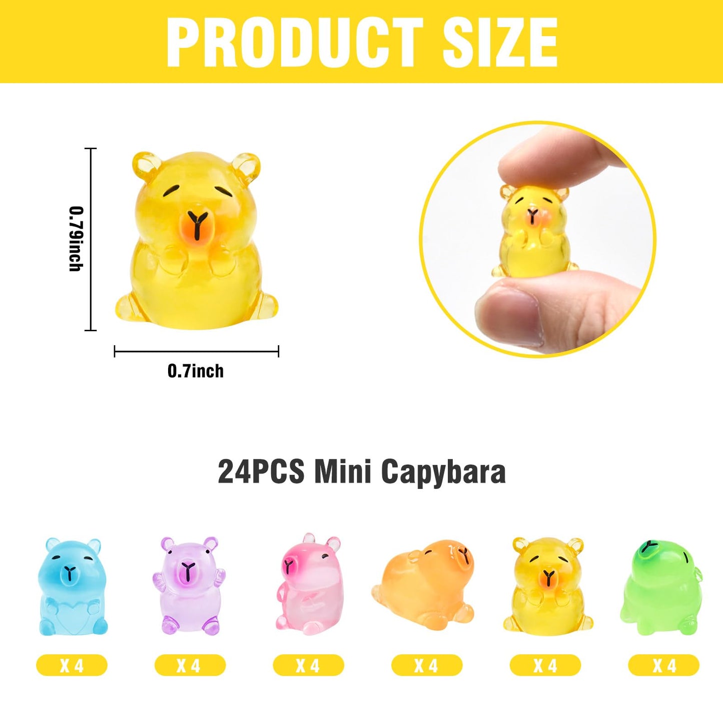 HOMICO Luminous Mini Capybara Figurines - 24 Colorful Resin Decorations for Dollhouses, Dashboards, Fairy Gardens - Green, Purple, Blue, Pink, Yellow, Orange