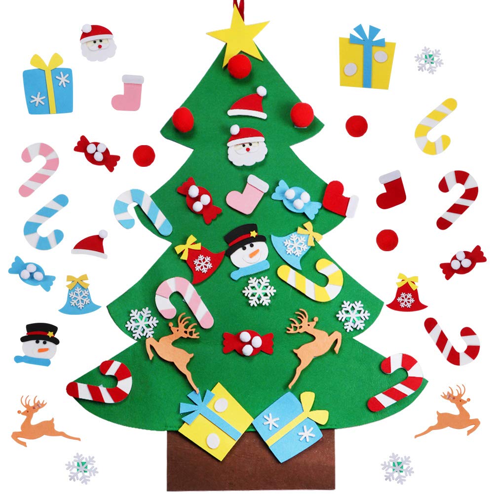 Ourwarm Diy Felt Christmas Tree With Ornaments, 3Ft Felt Christmas Tree For Kids, Xmas Gifts And Christmas Door Wall Hanging Decor