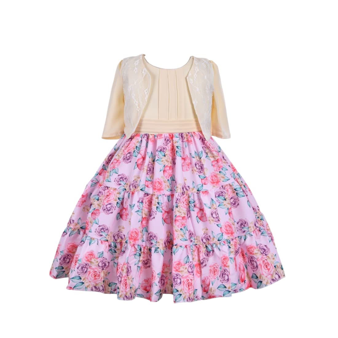 Cosplay Life Floral Dress for Girls and Young mature-themeds Fashion Flower Waistline Kids Party Festival Dress Ages 5-9 Years Old (Pink  7YRS)