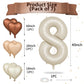 Biapian 40 Inch Cream Number 8 Balloons, Cream White Large 8Th Birthday Balloons With 18'' Foil Cream Heart Balloon Helium For 8