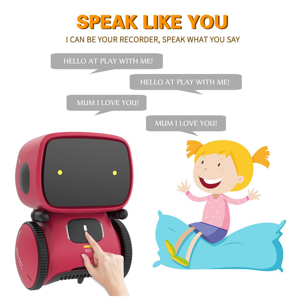 98K Robot Toys - Rechargeable Interactive Talking Robots with Voice & Touch Sensors, Red, Plastic, for Kids Age 3+