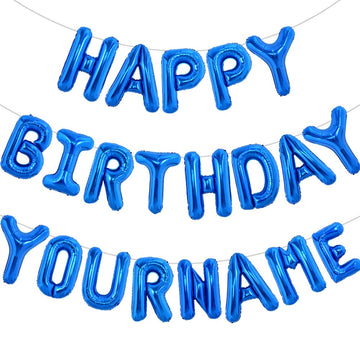 Toniful 65 Pcs 16 Inch Blue Happy Birthday Balloons And 2 Sets A-Z Foil Letters Balloons Diy Personalized Phrase Banner For Birt