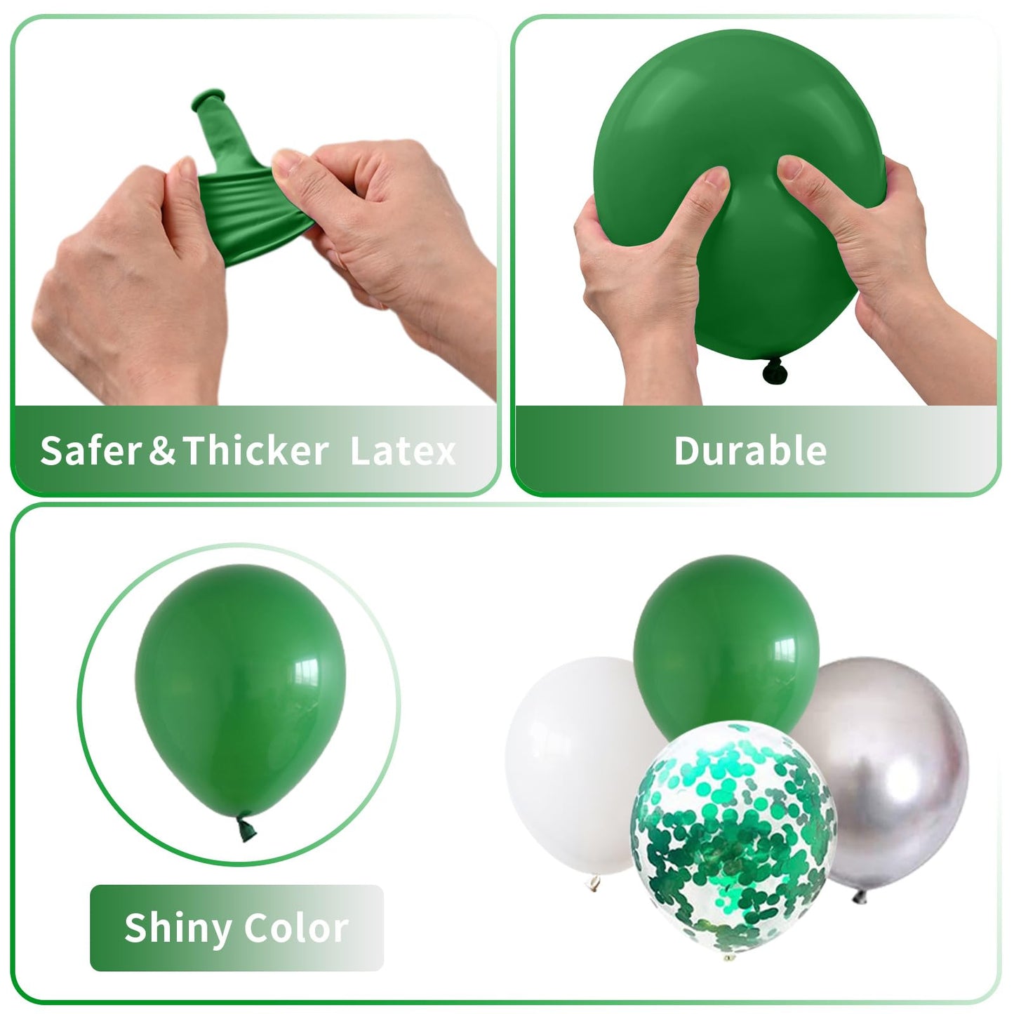 Green And White Balloons, 60 Pcs Green And Silver Balloons With Green Confetti Metallic Silver Balloons, 12 Inch Emerald Green D