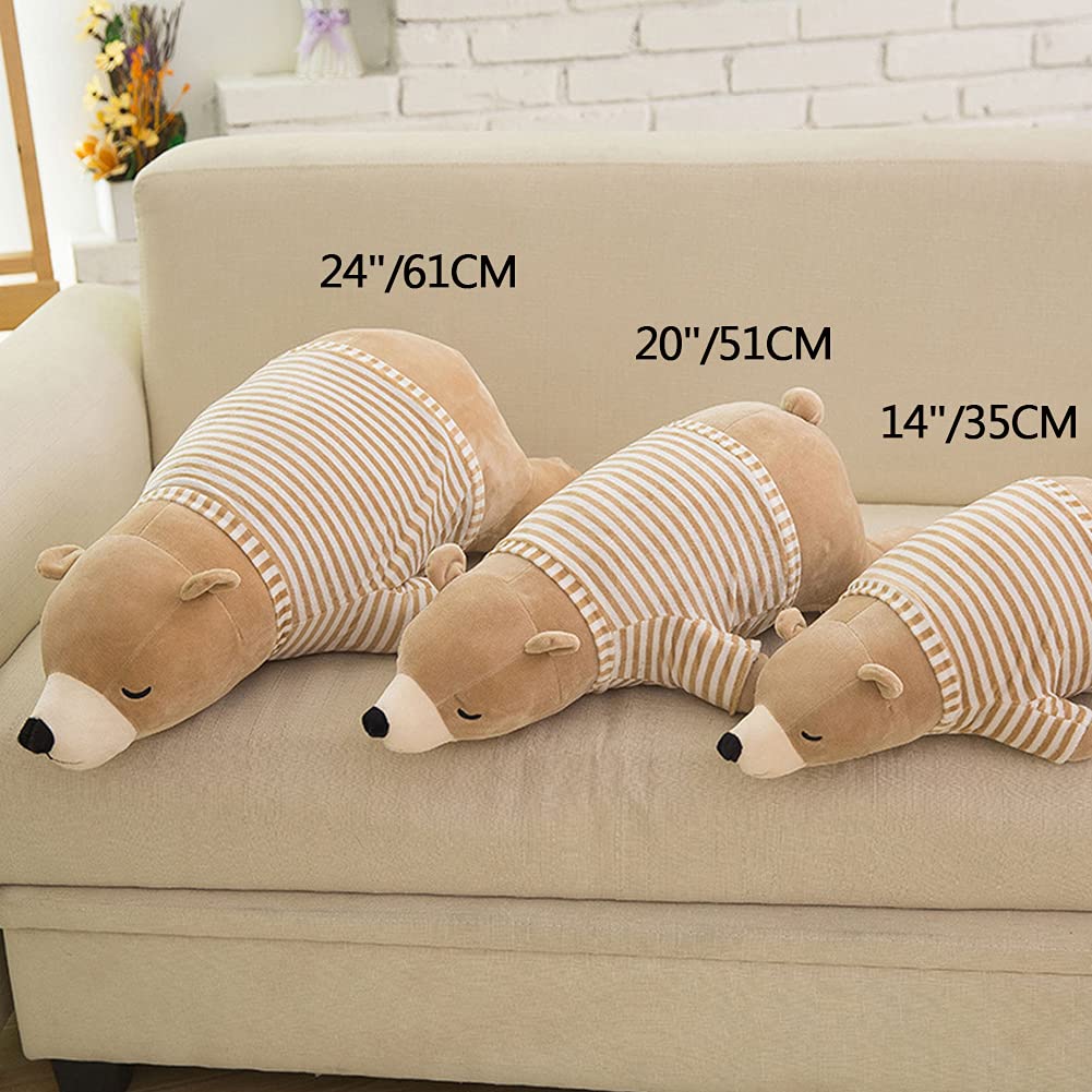 MMTTAO Polar Bear Plush Toy - 14" Brown Sleeping Stuffed Animal - Soft Huggable Doll for Kids & Adults