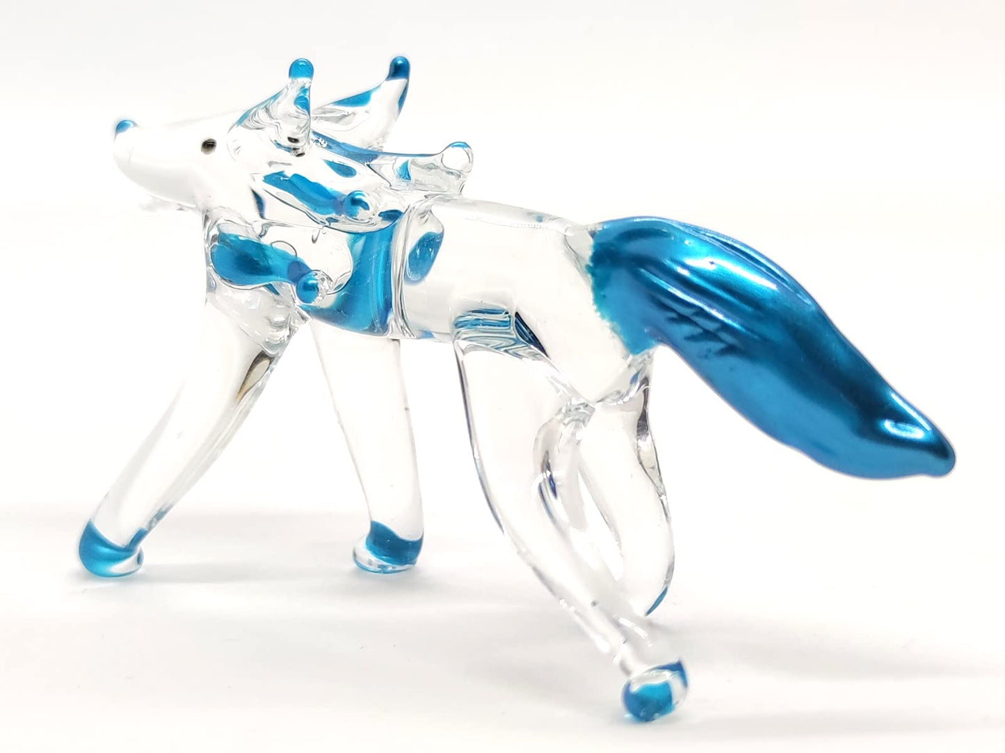 Sansukjai Fox Miniature Figurines Animals Hand Blown Glass Art Collectible Gift Home Decorate (Clear Blue)