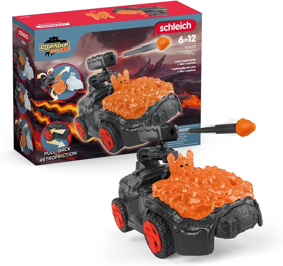 Schleich Eldrador Creatures - 7 Lava CrashMobile with Mini Creature Playset - Pull-Back Action  Shooting Toy Car for Boys and Girls - Cool  Red Fantasy Action Figure for Kids Age 7+