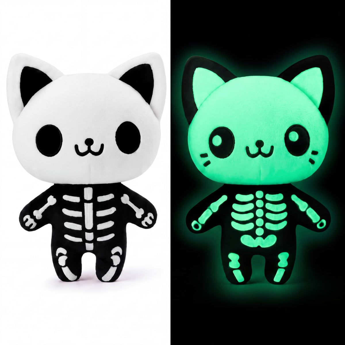 2 Pack Halloween Skeleton Cat Plush, Glow in The Dark Cat Stuffed Animals