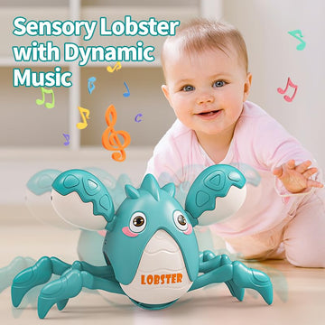 Musical Crawling Lobster Baby Toy, Tummy Time Toy For 6-12 Month Boy Girl, Light-Up Walking Dancing Moving Lobster Toy For 1 Year Old Baby Educational Learning, Gift For 12-18 Month Infant (Green)