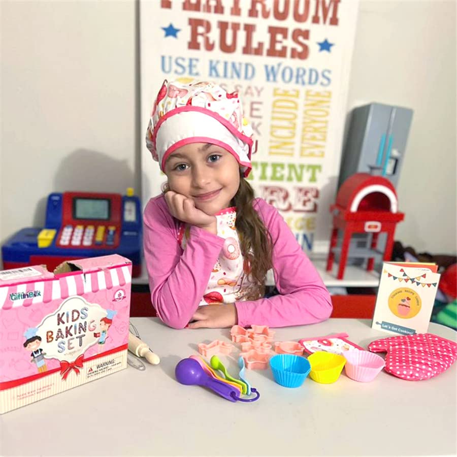 GIFTINBOX Kids Cooking and Baking Chef Set, 25PCS with Kids Apron,Chef Hat&Utensils Kids Cooking Set, Toddler Dress Up and Prete