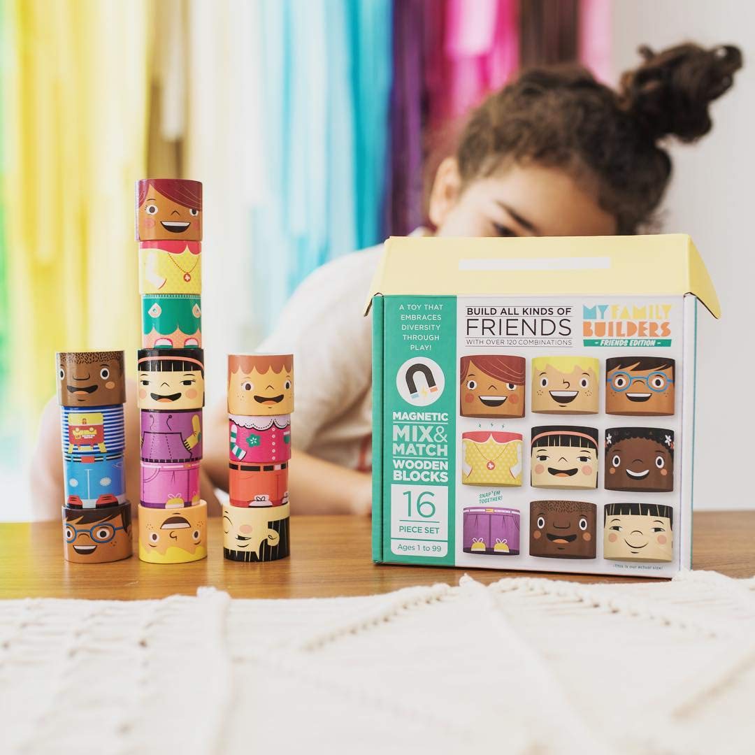 16-Piece Multiracial Magnetic Friends Play Set – Wooden Diversity Building Blocks For Kids – Sel Toy Promoting Cultural Inclusion & Creative Play