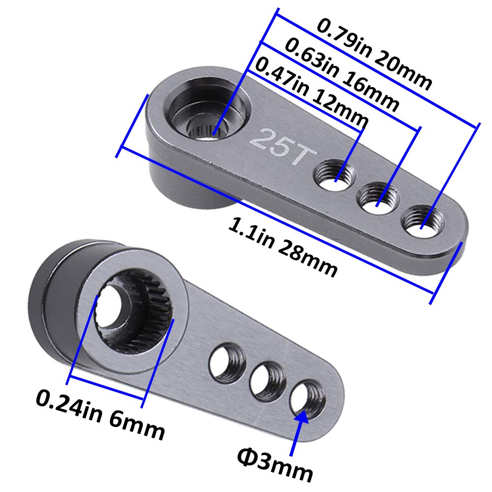 2-Pack Metal 25T Servo Horn Steering Arms M3 Thread for Futaba Savox Power HD HSP MG995 MG996 Servo Motor