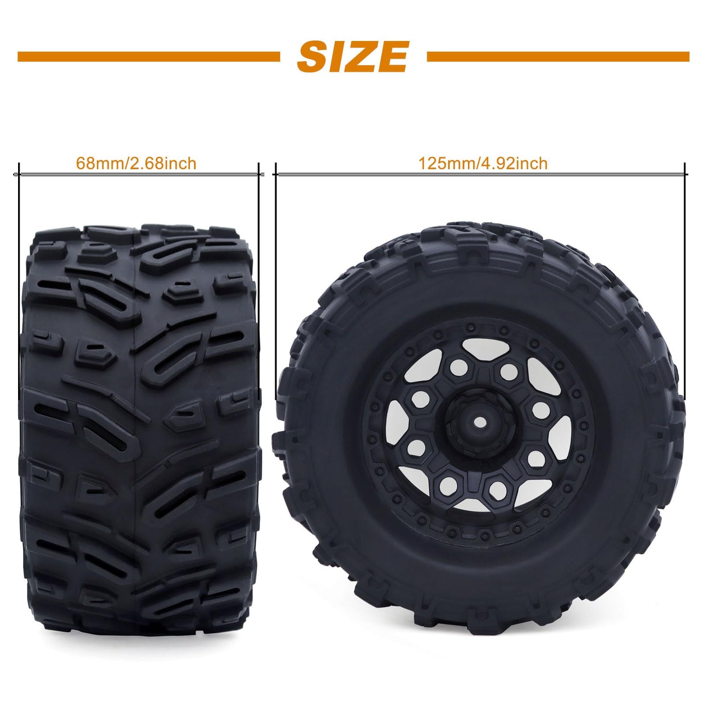 Surpass Hobby Height 4.92'' (125mm) RC Truck Wheels and Tires Set for 1/10 Monster Truck Wheels Tires for HPI/HSP/Savage XS TM F