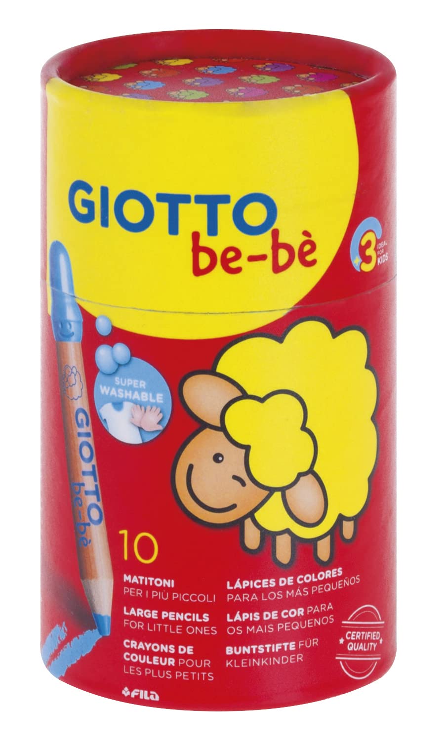 GIOTTO be-b Large Colouring Pencils Set, 10 Assorted Colours, Super Washable, Suitable for Ages 2+, Ideal for Children