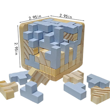3D Wooden Brain Teaser Puzzle Cube Wooden Puzzles T-Shaped Jigsaw Logic Puzzle Game Puzzles Educational Toy For Kids And Adults (Light Grey)