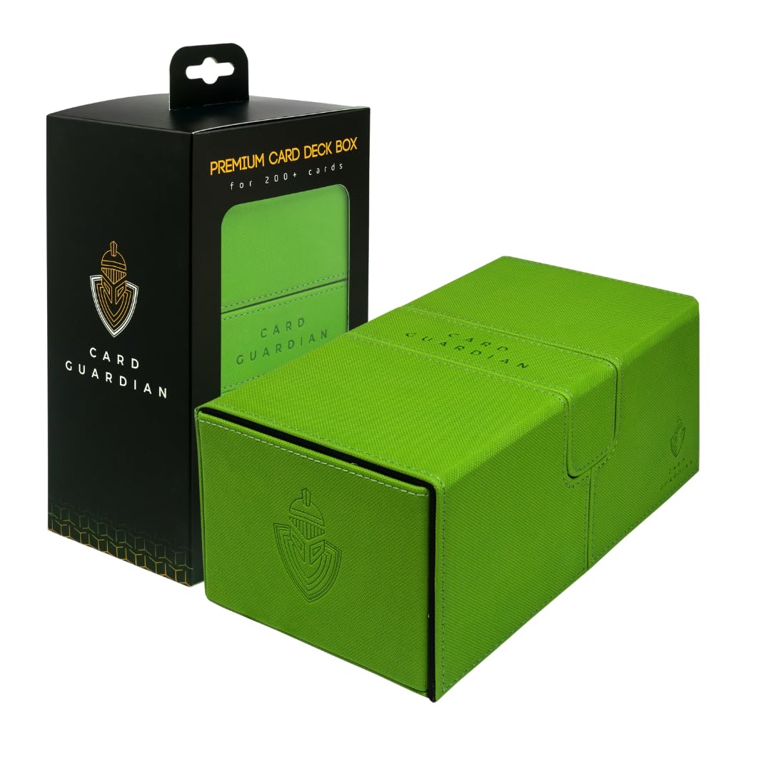 Card Guardian - Premium Double Deck Box (Lime Green) For 200+ Cards Trading Card Games Tcg Perfect For Magic The Gathering (Mtg), Commander Deck, Yugioh Deck Box, Sports Card Storage Boxes