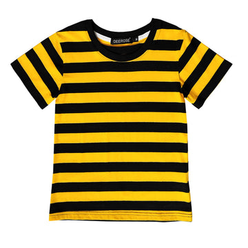 Kids Black Yellow Striped Shirt Halloween Girls Bee Costume Summer Short Sleeve Casual Tee Top 5-6 Years