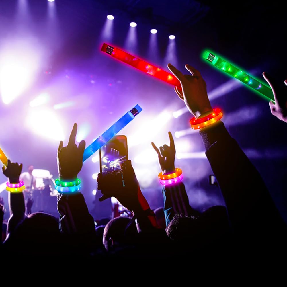 24 pcs Light Up Glow Sticks, LED Pop Tubes Party Favors for Kids 4-8 Glow in The Dark Party Supplies Fidget Toys Tubes for Hallo