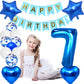 Huture 7 Birthday Party Supplies Blue Number 7 Foil Balloon Happy Birthday Banner Kit 7Th Birthday Decoration White Blue Latex C