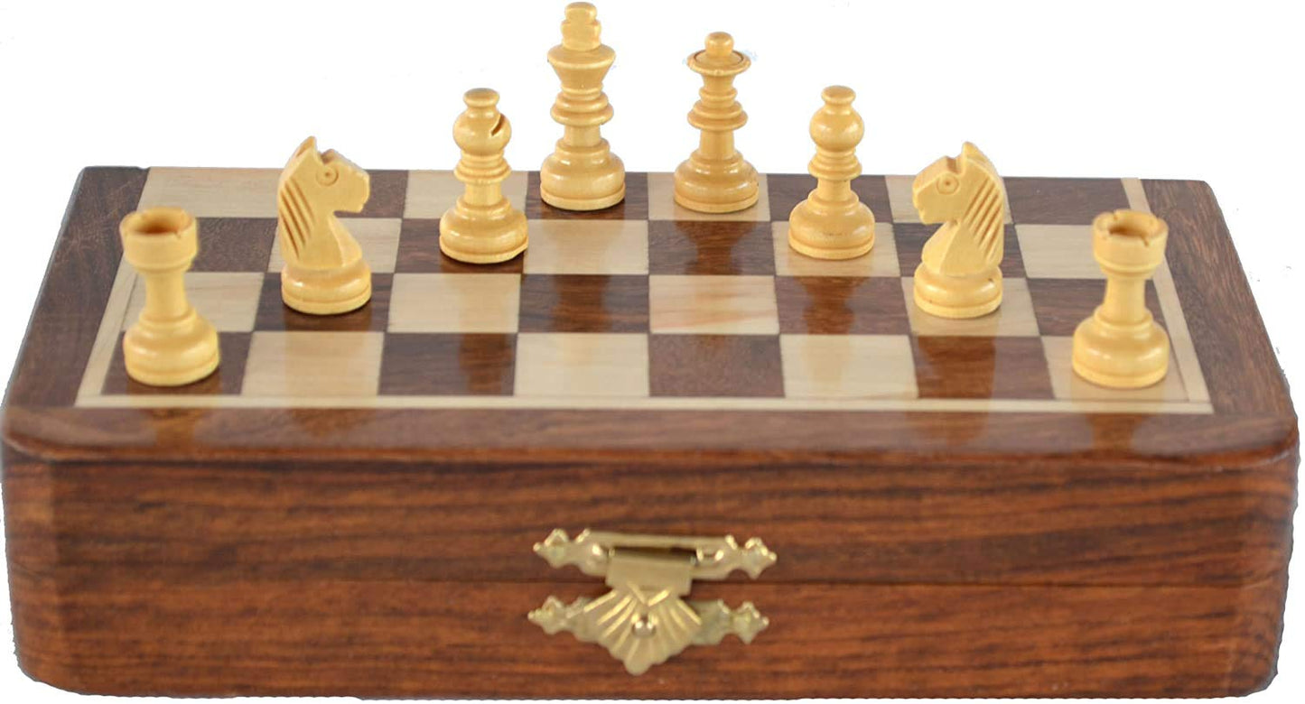 Chessbazar Magnetic Travel Pocket Chess Set - Staunton 7X7 Inch Folding Game Board - Handmade In Fine Rosewood - 2 Players, Age 14+