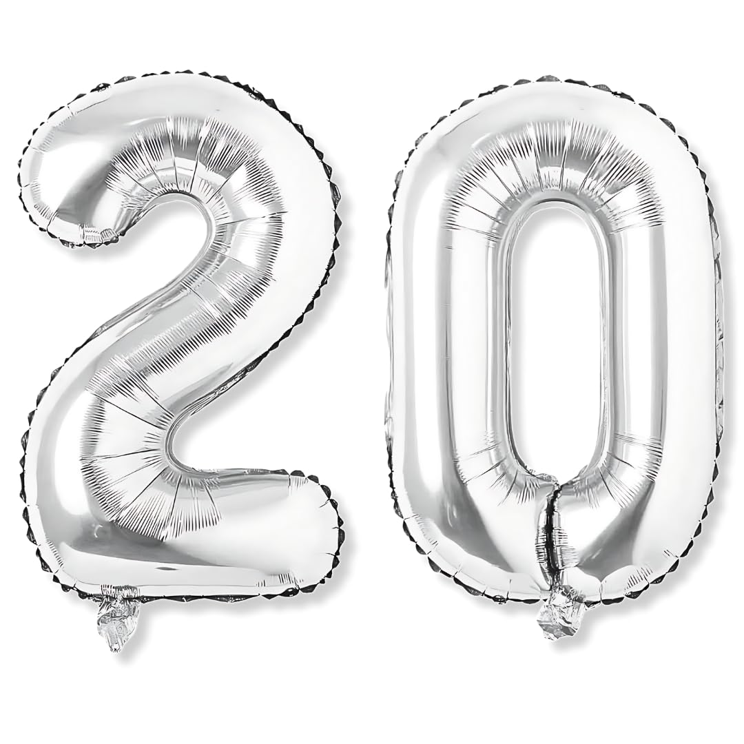 Flyloons 20 number Silver Foil Balloon 16 inch Size Birthday Decoration Items Pack of 2 | 20th Year Balloons | Twenty