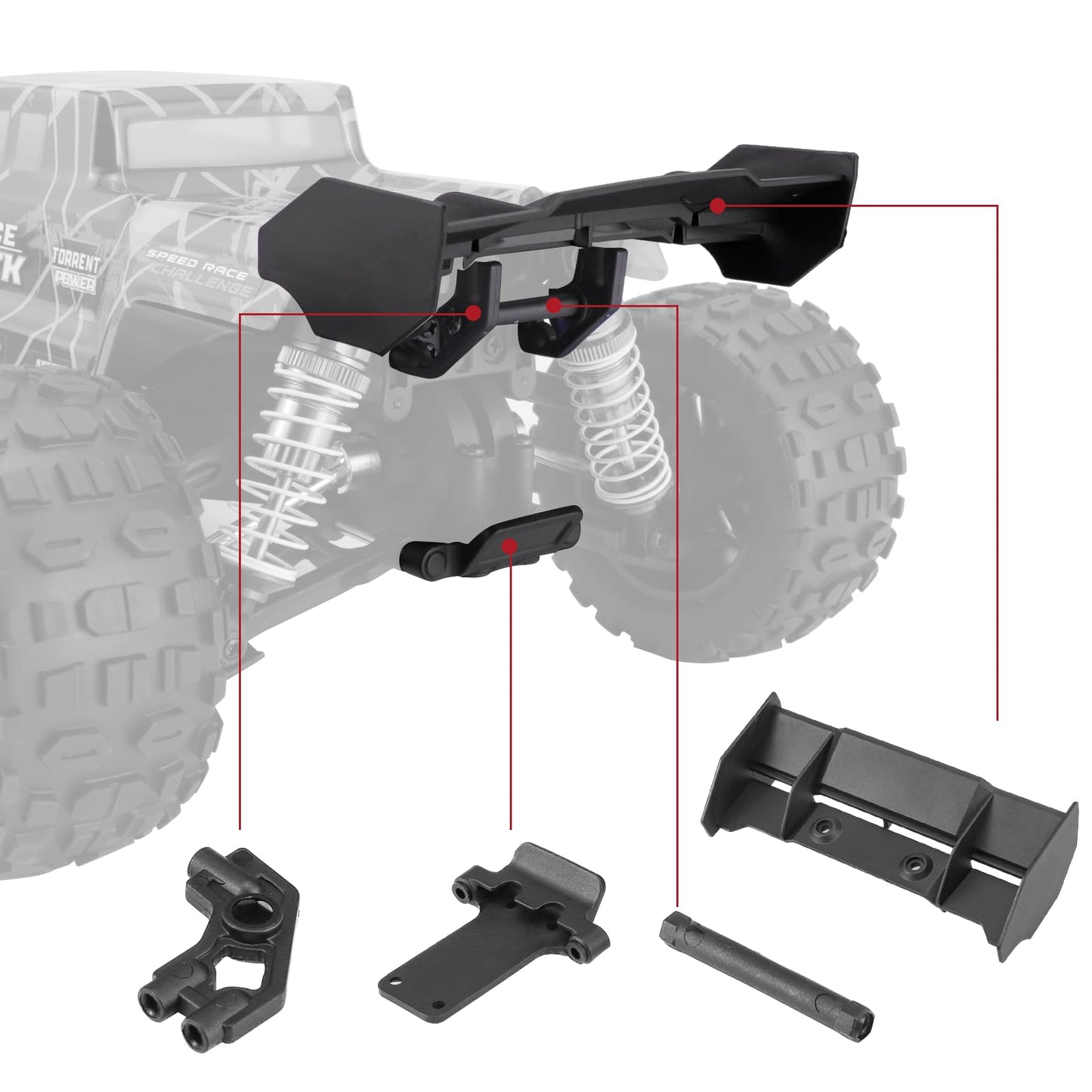 Haiboxing 1/16Th Scale Brushless Rc Car Spare Parts Rear Bumper & Wing & Wing Stay For Apply To 16890A(M16062V)