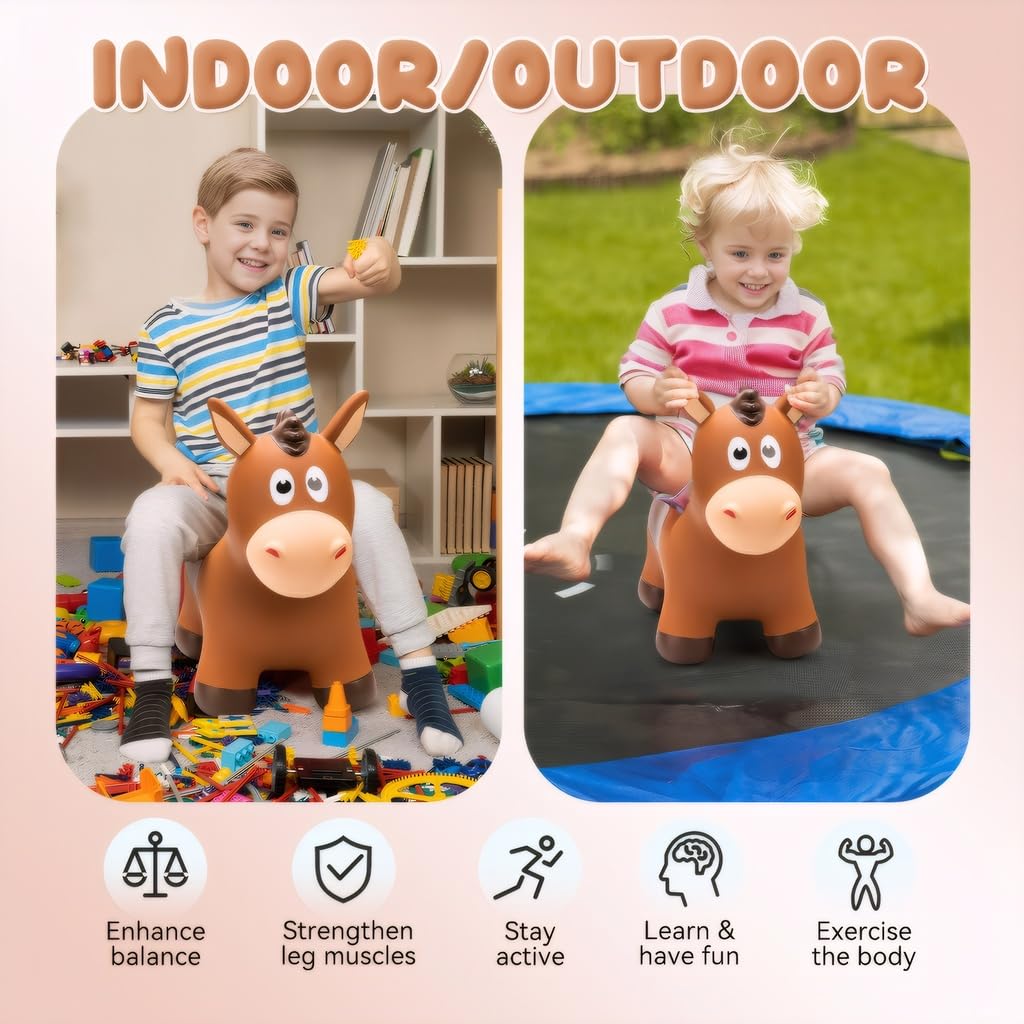 Vangebow Bouncy Horse For Toddlers 1-3, Inflatable Ride On Bouncy Animal Hopper Toys For 1 2 3 4 5 Year Old Girl Boy Kids First