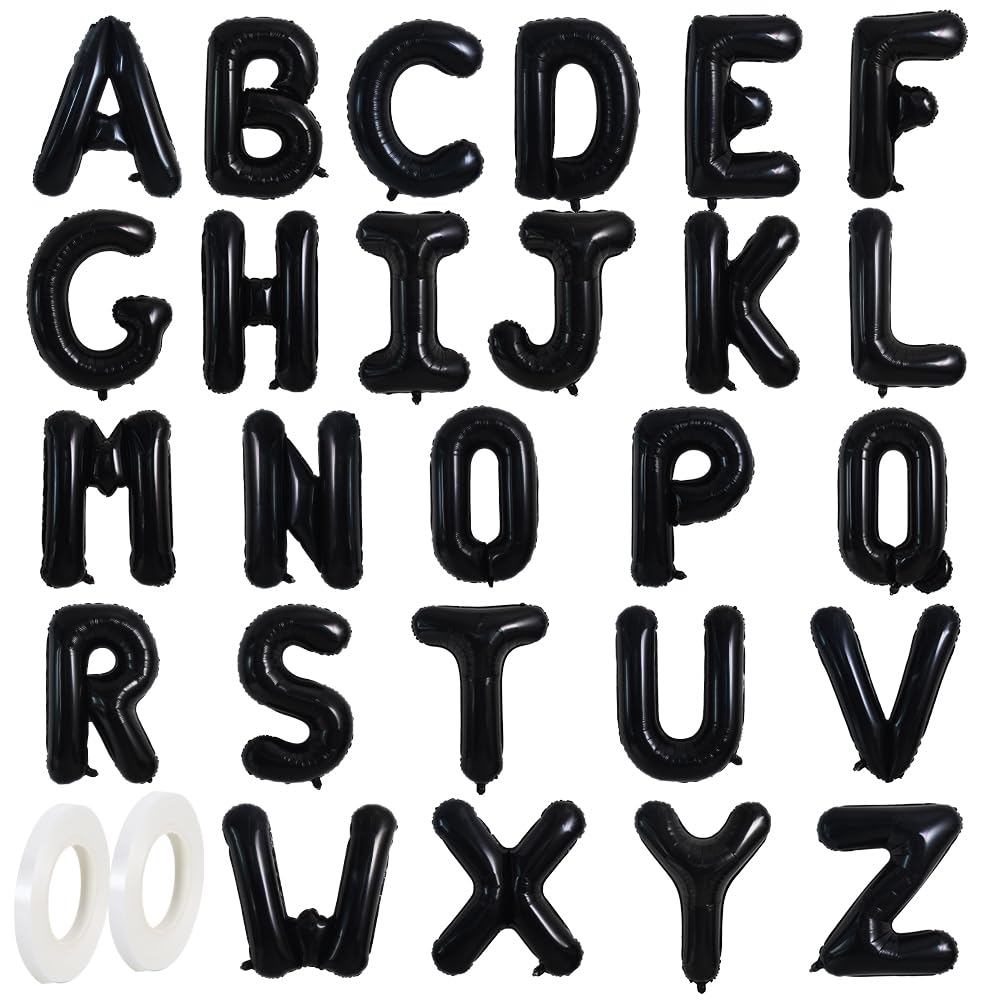 TONIFUL 16 Inch Black Letter A-Z Balloons,Custom Phrase Mylar Foil Alphabet Letter DIY Personalized Phrase Banner for Birthday A