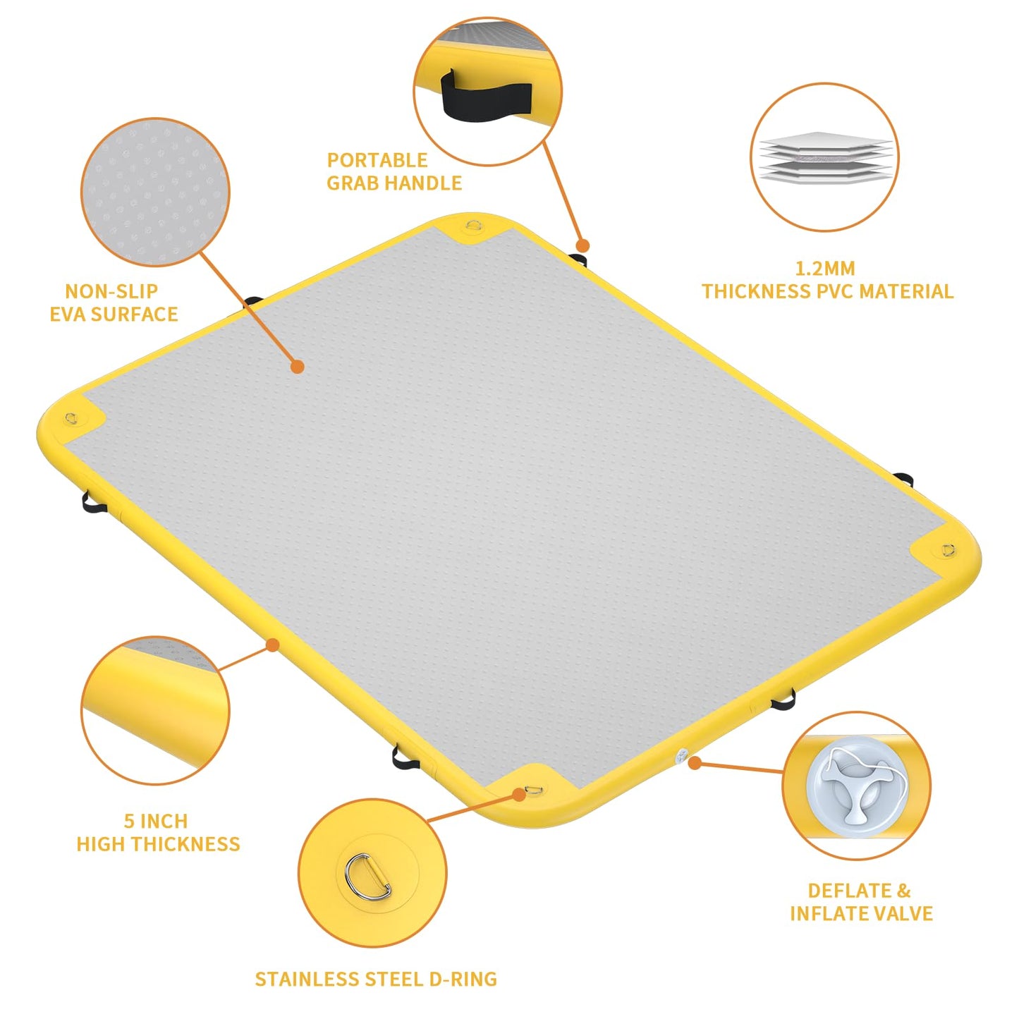 GONFLABLE Inflatable Floating Dock for mature-themed  6x6ft Inflatable Water Platform Raft with Air Pump& Storage Bag  Floating Island Mat for Pool Lake Beach Ocean (Yellow  6 x 6ft)