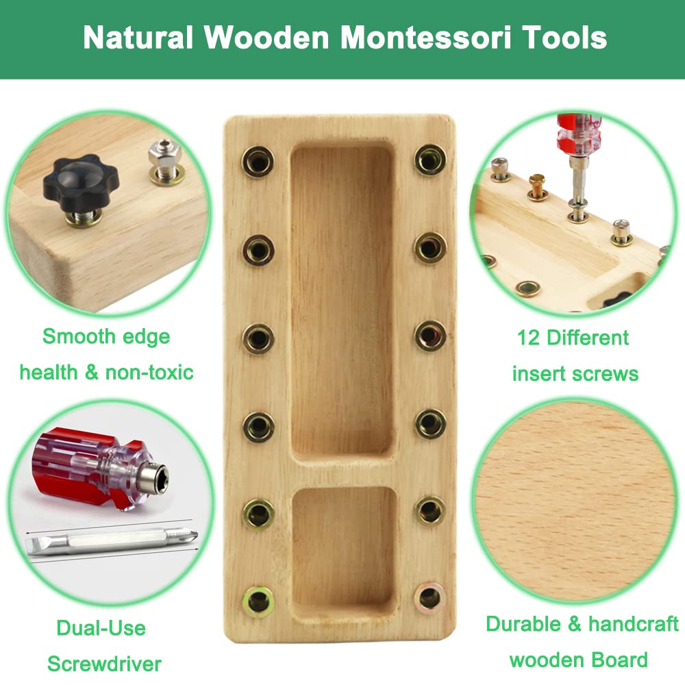 Inslat Montessori Screwdriver Board Set, Wooden Montessori Toys For 3 4 5 Year Old Kids, Educational Screw Board Sensory Learnin