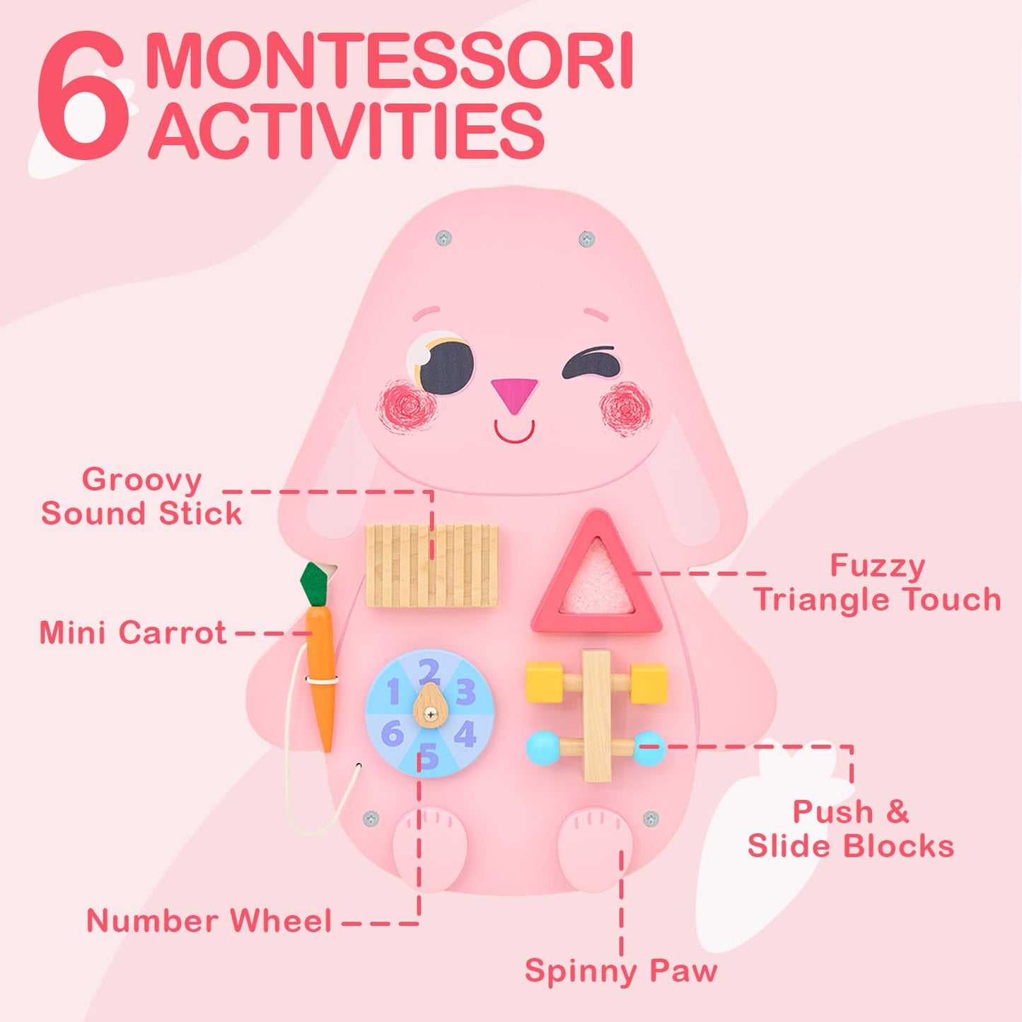 Monlurd Wooden Rabbit Sensory Wall Toy, Busy Board For Toddlers, Montessori Sensory Wall Panel For Kids, Ideal For Classroom, Pl