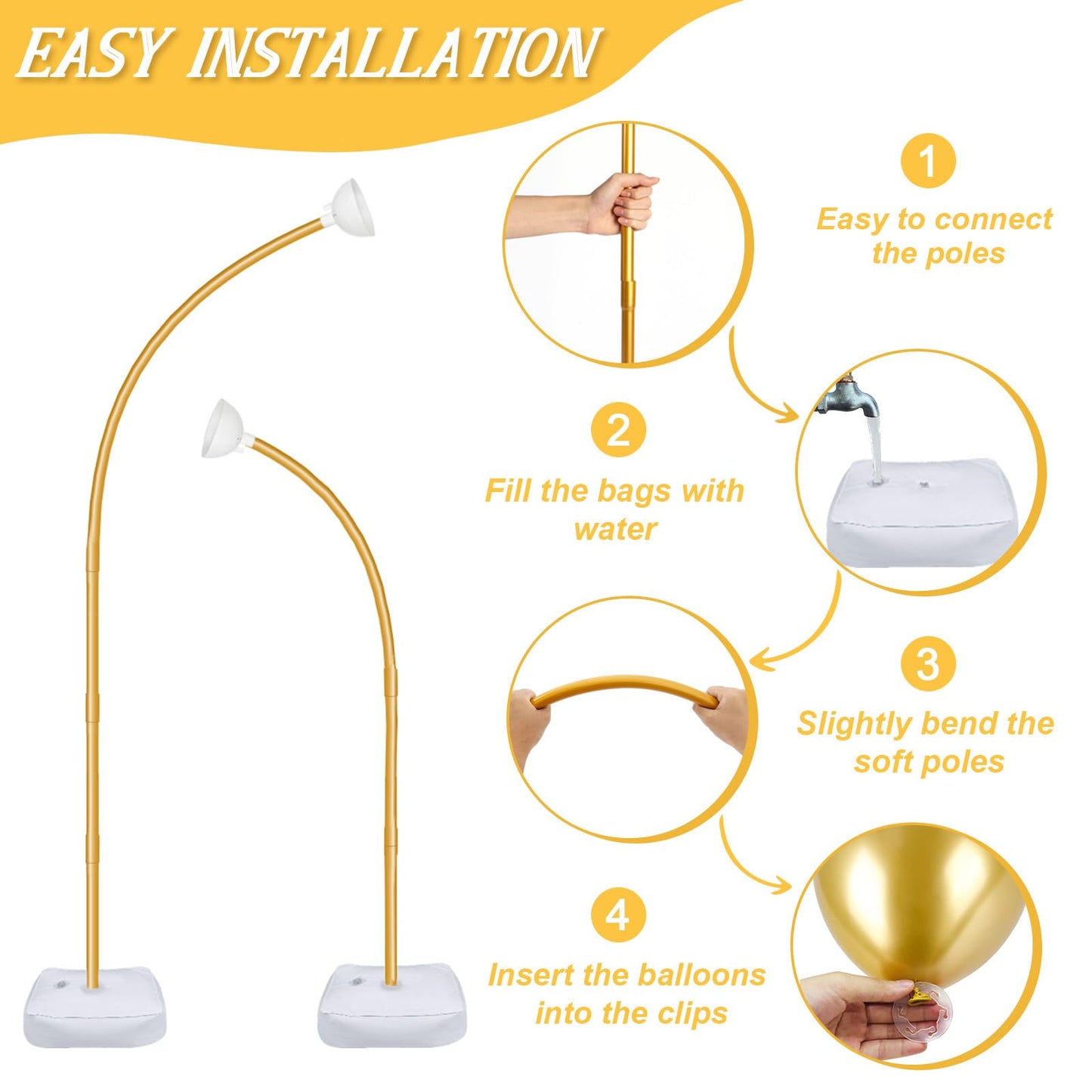 Aerwo Balloon Arch Kit 8.2Ft+6Ft, Gold Half Balloon Arch Stand With Base, Free Bending Top Curve Balloon Arch Frame Stand For Fl