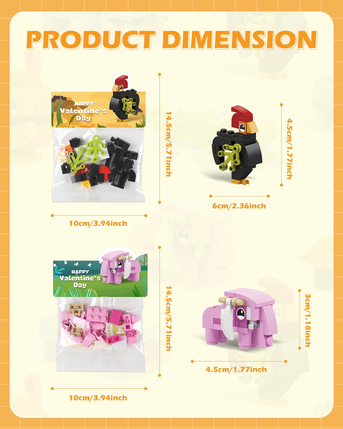 24 Pack Prefilled Valentine'S Animal Figure Building Blocks - Ideal For Classroom Exchange, Party Favors, Valentine Party Favor,